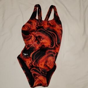Speedo Vibrant Orange and Black One-Piece Swimsuit Sz M